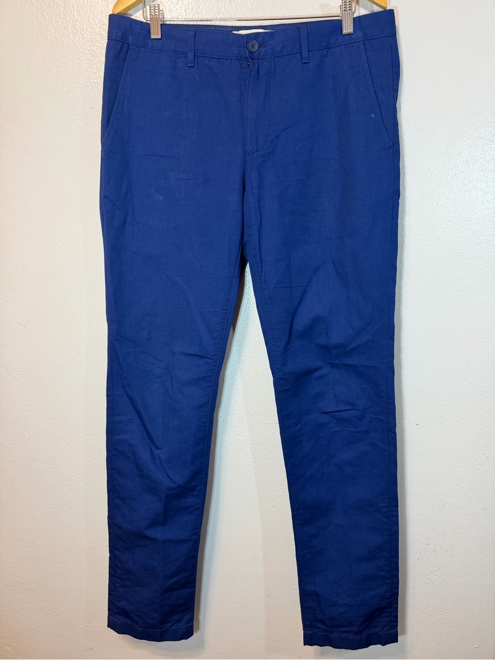 Lacoste Men's Blue Slim Fit Chino Pants Tapered Cotton LINEN Twill 34W x 34